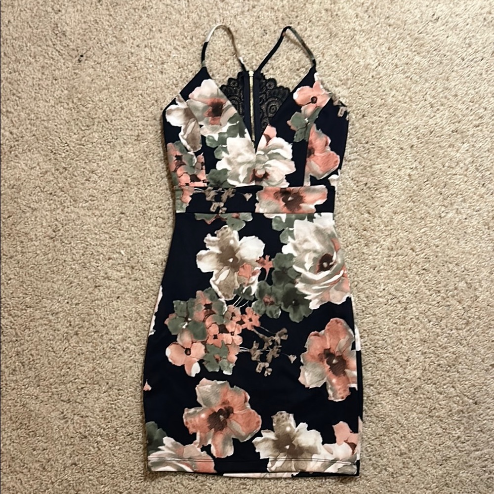 Windsor Floral Pink and Orange Bodycon Mini Dress